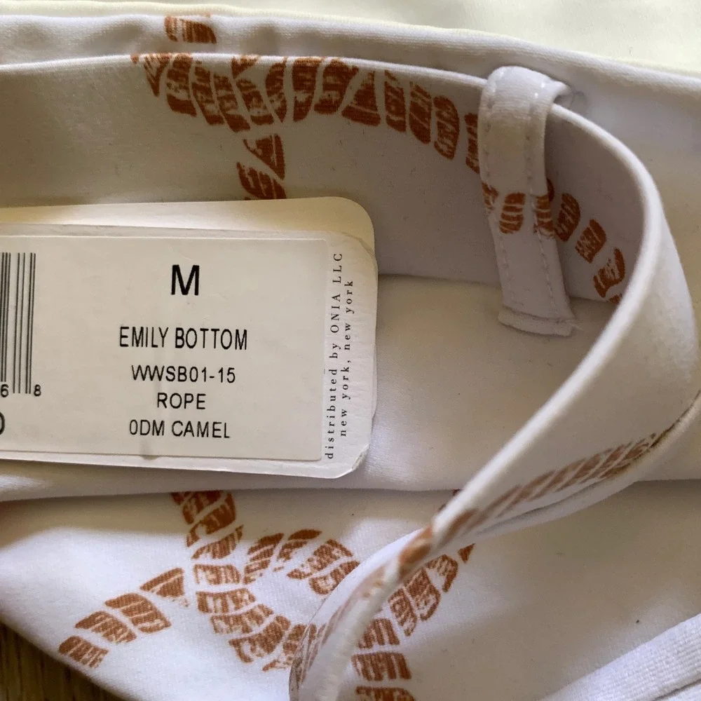 We Wore What Emily High Waisted Belted Bikini Bottom Rope Camel‎ White Medium